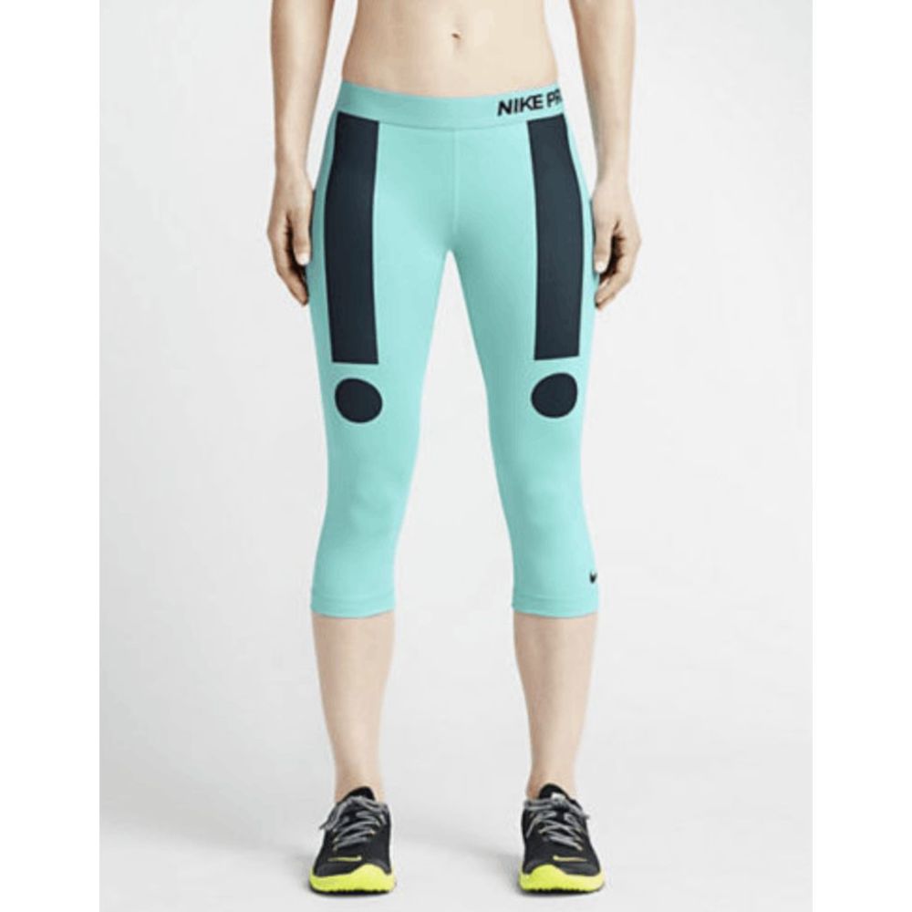 NEW Womens Medium NIKE Pro Printed Capri Pants Training Leggings Blue 651341-466